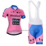 2015 Fahrradbekleidung Frau Saxo Bank Fuchsie Trikot Kurzarm und Tragerhose